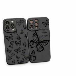 iPhone Phone Cases Set of 2 iPhone 15 Butterfly Print Black Shockproof TPU